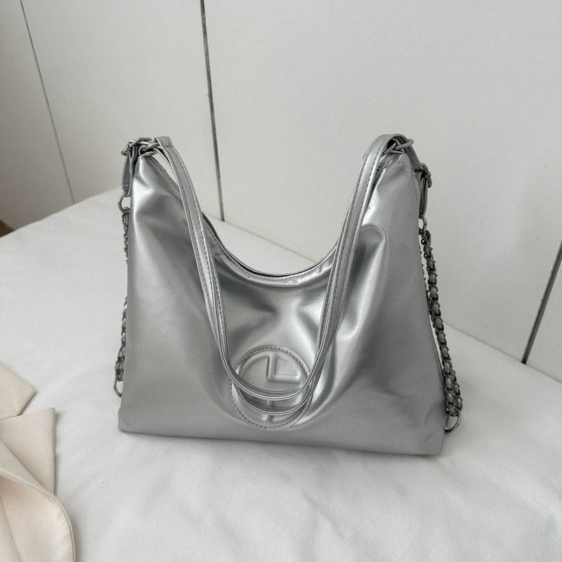 Pure Color Personality 2023 New Fashion Minimalist Large Capacity Casual Chain Shoulder Tote Dual Shoulder Bag Underarm Bag
