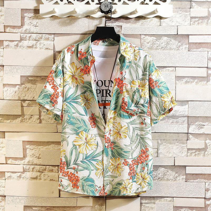 Summer Men's Shirt Beach Breathable Loose Hong Kong Style Youth Color Shirt TZ001-1-P25