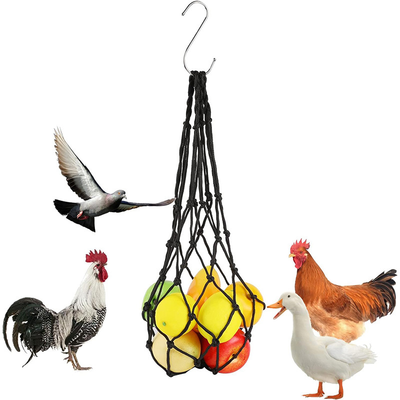 Hen cock parrot feeding net bag tool with hook feeding toy hanging foraging net bag