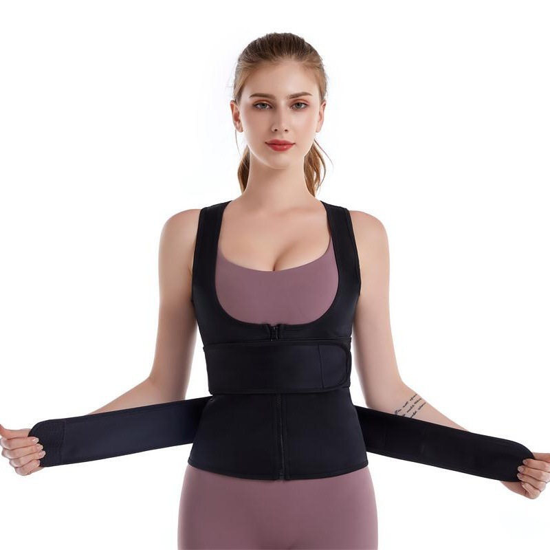 Short Top Skinny Yoga Clothing Sports Corset Waist Velcro Zipper Chest Shaper Belly Tight Waist
