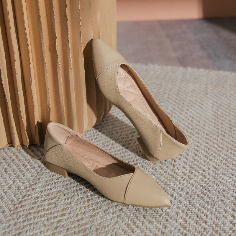 Soft Sole Work Shoes 2023 Summer New Pointed Flat Single Shoes Soft Leather Shallow Mouth Comfortable Professional Shoes Interview Shoes
