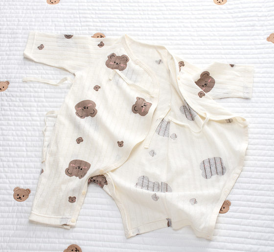 Newborn Summer Ultra-thin Pure Cotton Jumpsuit Baby Belly Protecting Long-sleeved Hats Breathable Class A Cotton Air Conditioning Suit Long Climbing