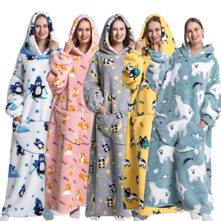 Blanket Winter Clothing Hooded Cartoon Pajamas Warm Pullover Lazy TV Blanket Thickened oversize Sweater