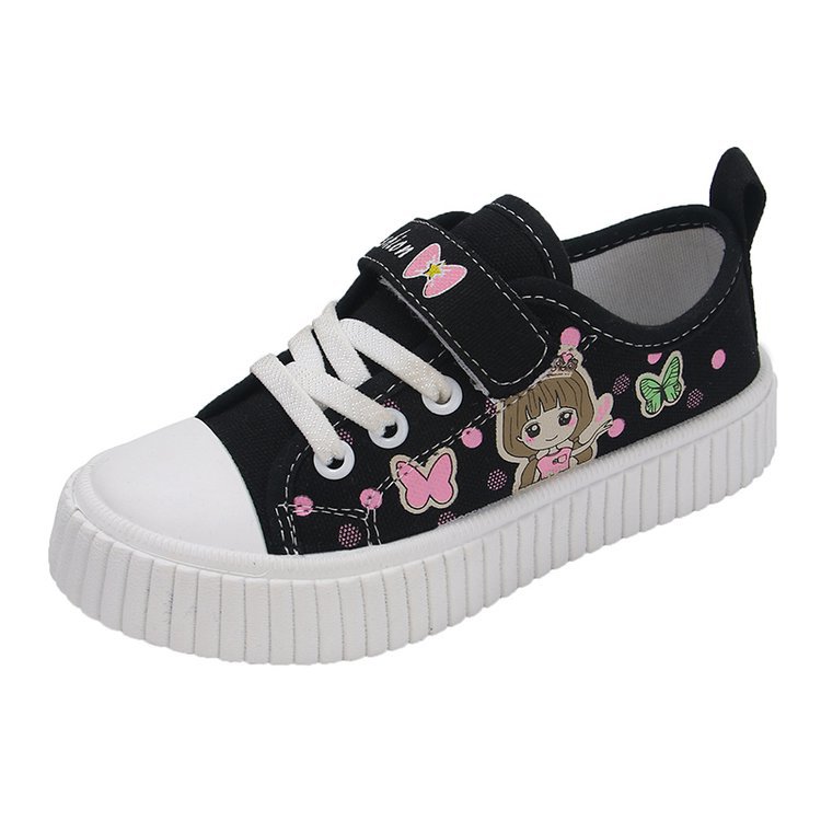Children's cartoon canvas shoes girls' flat casual sneaker student flat lightweight running board shoes