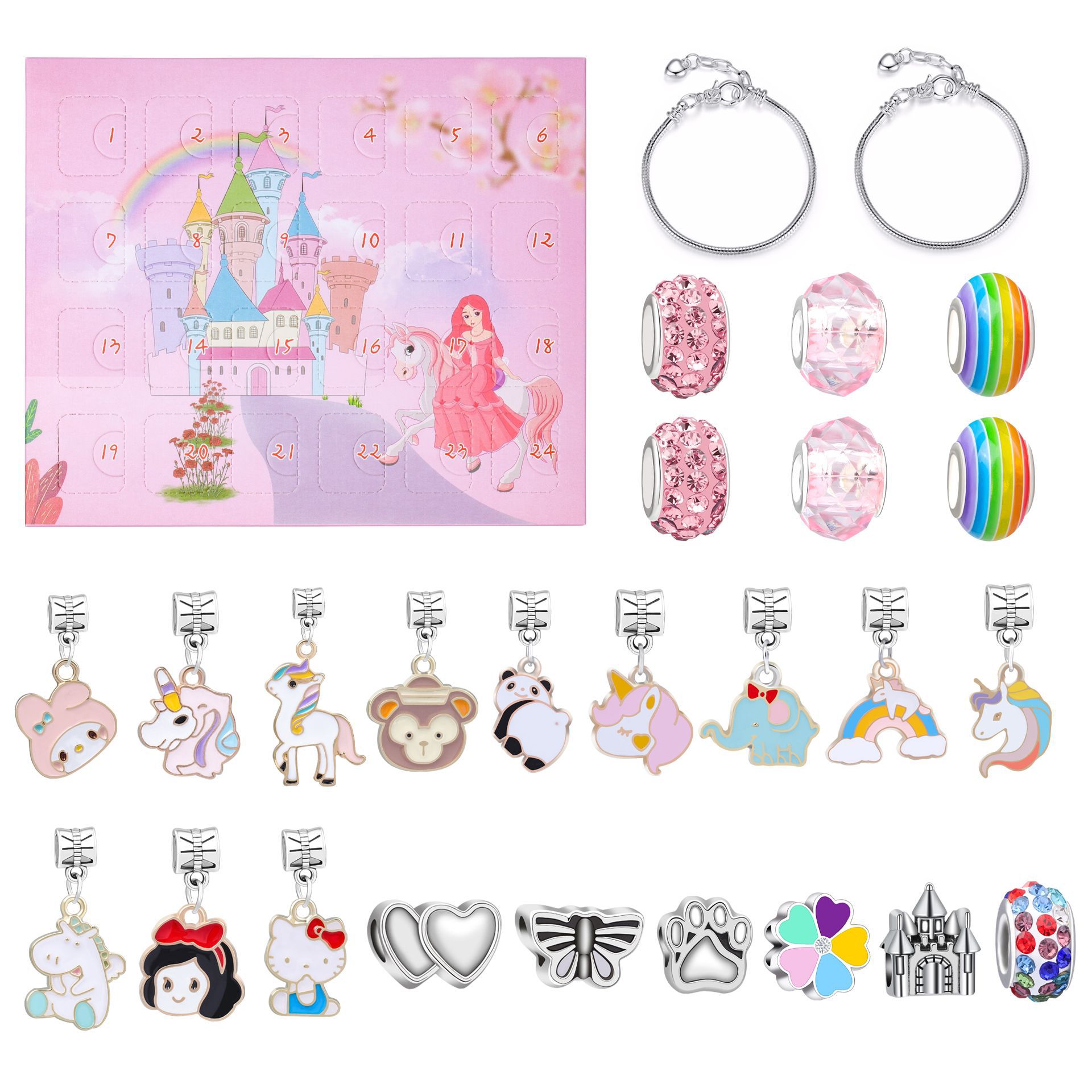 亞馬遜新品卡通粉色夢幻城堡盲盒 diy串珠創意兒童飾品女禮盒套裝