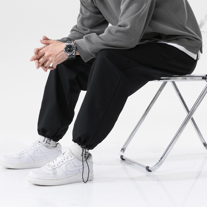 Wei Pants Men's New Large Size Casual Pants Couple's Sports Pants Solid Color Loose Casual Leg Knitted Pants Men's Pants