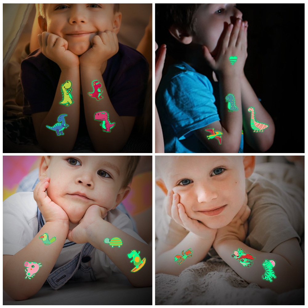Spot wholesale new children's cartoon luminous tattoo dinosaur mermaid cute party tattoo stickers