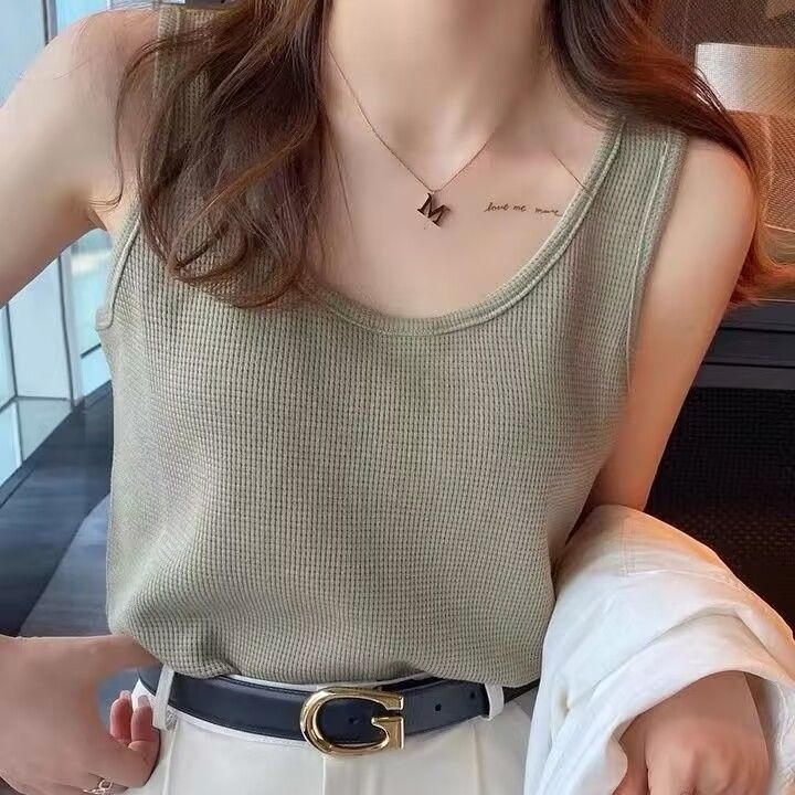 [Factory Outlet] Camisole Women's Summer Waffle Loose Top Slim Sleeveless Base Shirt T-shirt
