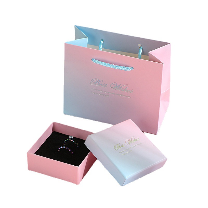 Built-in sponge heaven and earth cover jewelry box packaging exquisite gift box laser text craft gift box gift bag