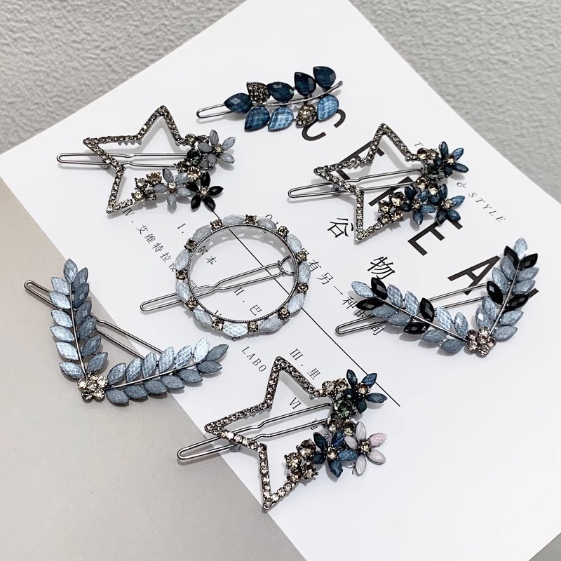 Alloy Simple One-character Clip Back Head Hairclip Elegant Light Luxury Fashion Five-pointed Star Stall Blue Hair Accessories Side Clip