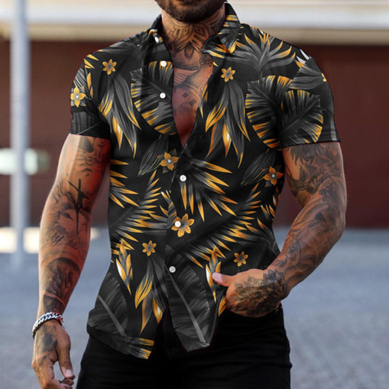 2023 Cross Border New Men's Casual Shirt Amazon Street Trendy Shirt Hawaii Beach Short Sleeve Shirt