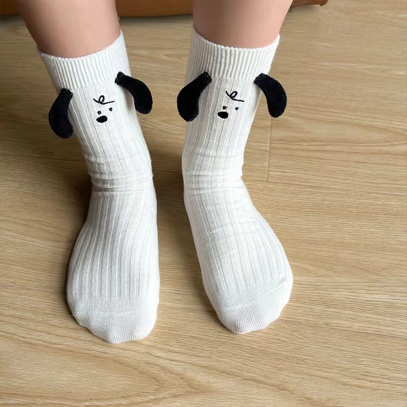 Socks Women's Autumn and Winter Cyber Popular Puppy Socks Mid-tube Socks Personalized Fashionable Double Needle Embroidery Sweat Absorbing Ins Fashionable Socks