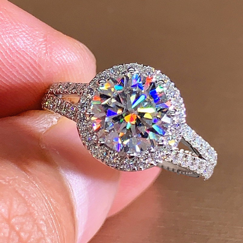 曹適直播 經典微鑲鋯石圓包戒指女 閃鑽八心八箭婚禮指環