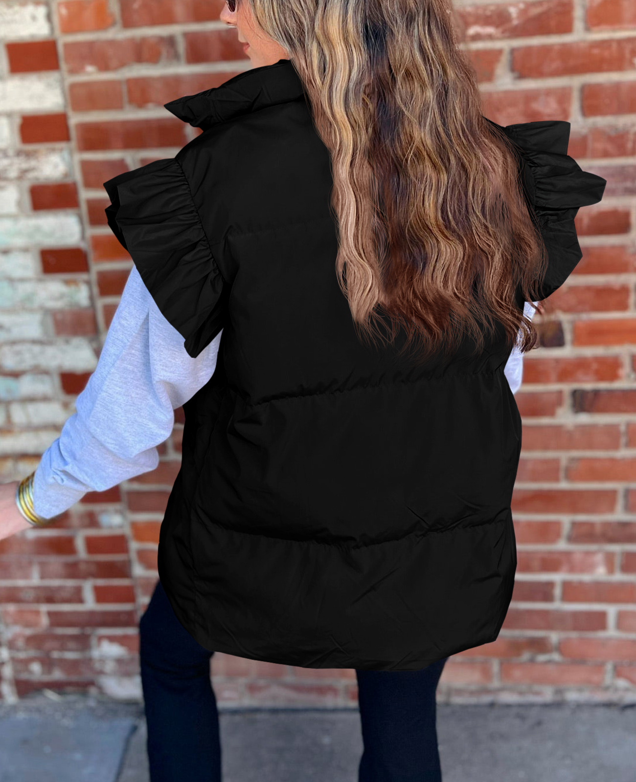 Grenzüberschreitende europäische und amerikanische Herbst- und Winterneuheiten mit lockerer Tasche und Baumwollpolsterung, fliegende Ärmel, elegante Weste, Stehkragen, Mode, Einreiher_voghion.com