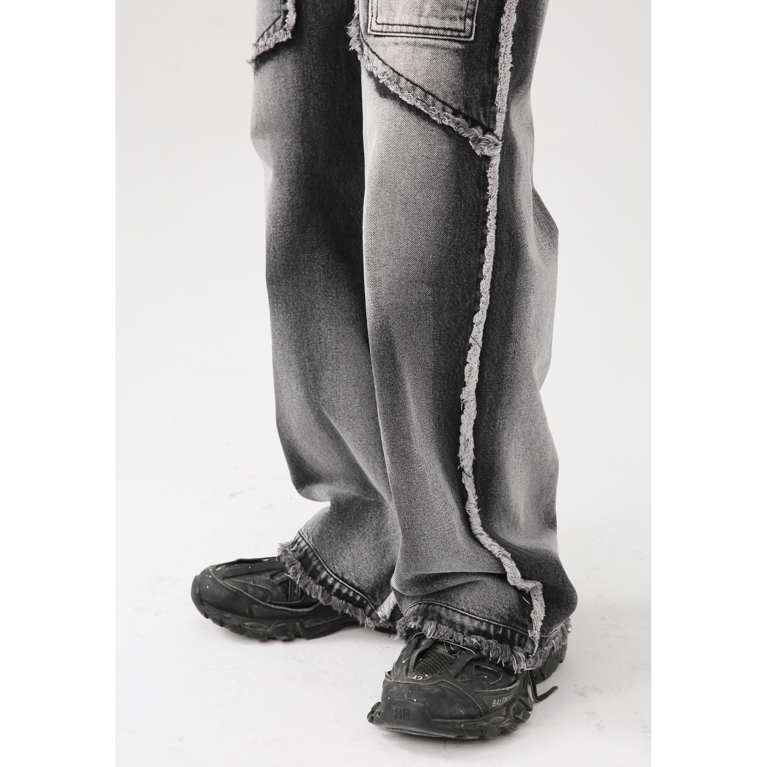MELCLOTHES men's clothing | 2022 Autumn New retro do old wash water raw edge straight tube stitching jeans