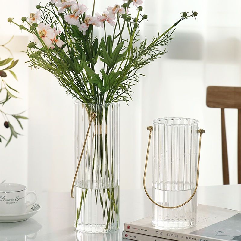 Nordic metal portable transparent glass vase ornaments creative modern dried flower arrangement living room dining table decoration