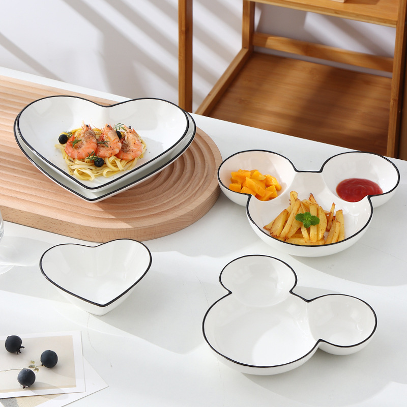 クリエイティブスタイルエッジ朝食プレート餃子ディナープレート家庭用食器野菜パーティション浸漬ソースピーチハート|undefined