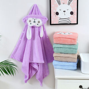 Children's Bath Towel Cloak with Hood Cloak Coral Fleece Cartoon Baby Bathrobe Bathing Hooded Baby Cushion Mother and Baby