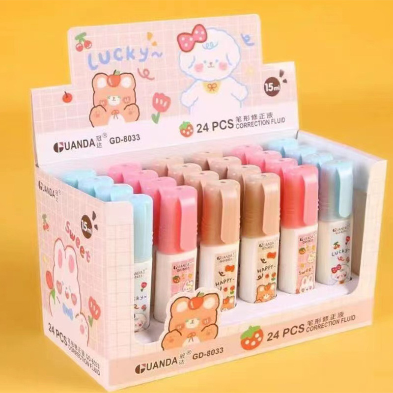 24 cartoon correction fluid correction fluid student steel head correction fluid learning stationery supplies pen-shaped correction fluid