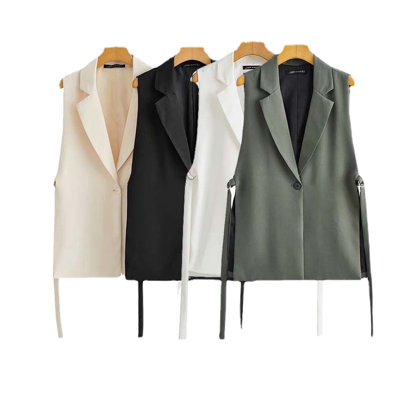 2022 Autumn New European and American solid color lace decorative split single buckle vest suit vest