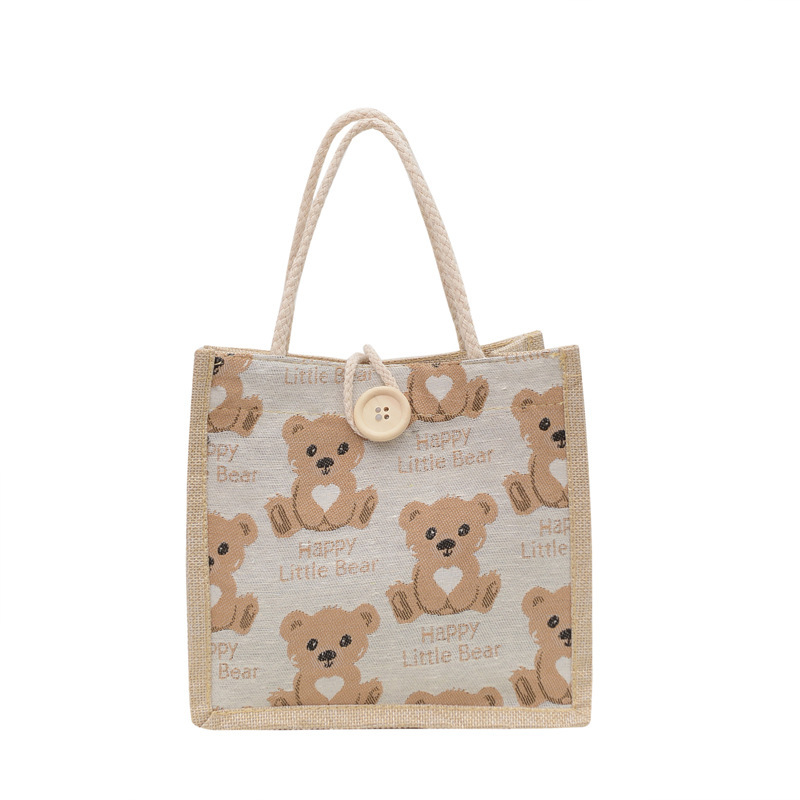 Little Bear Linen Handbag Women's Out Hand Bag 2021 New ins Japanese Canvas Bag Student Shoulder Bag