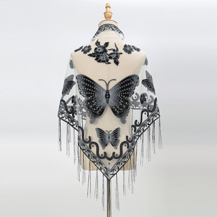 2023 New Tassel Triangle Solid Color Hollow Lace Butterfly Embroidered Triangle Shawl Scarf Women