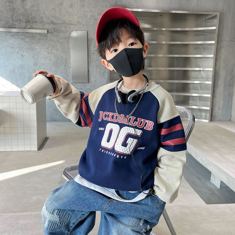 Children's Spring and Autumn Style Sweatshirt 2024 New Fall and Winter Medium and Large Children Fashion Trendy Influencer Long Sleeve Top