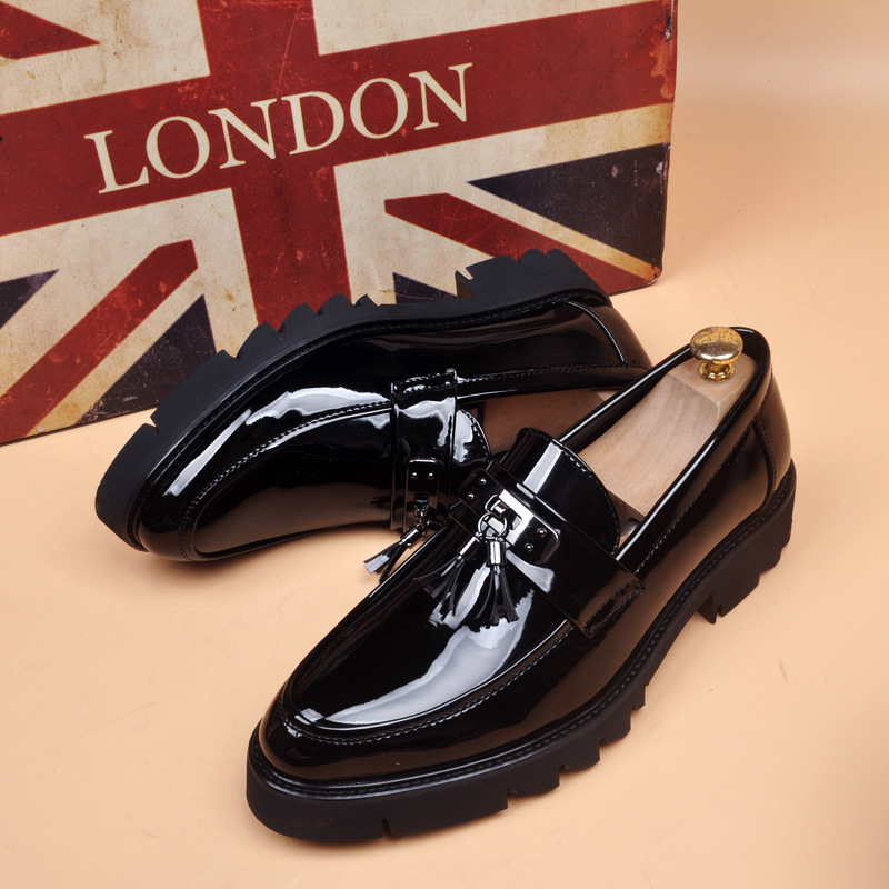 Spring and Autumn business formal wear Office platform leather shoes men's bright leather shoes wedding shoes hidden height brogue tassel leather shoes