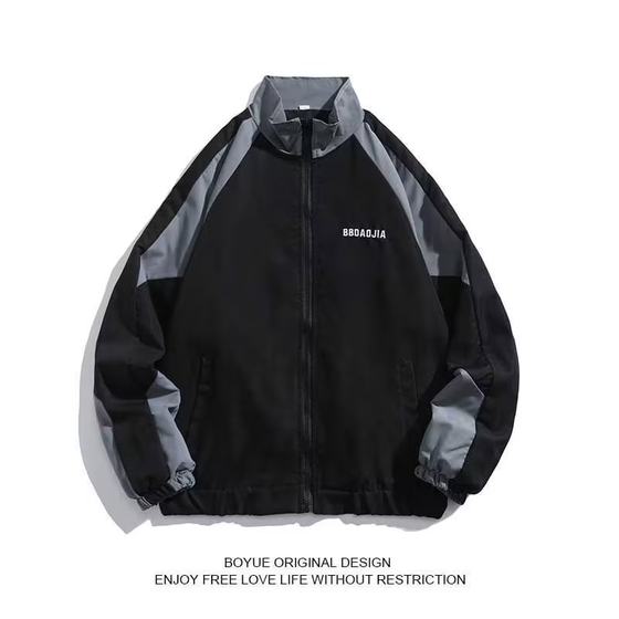 Japanese retro contrast color stitching stand collar jacket men's spring and autumn fashion brand loose college style couple casual jacket
