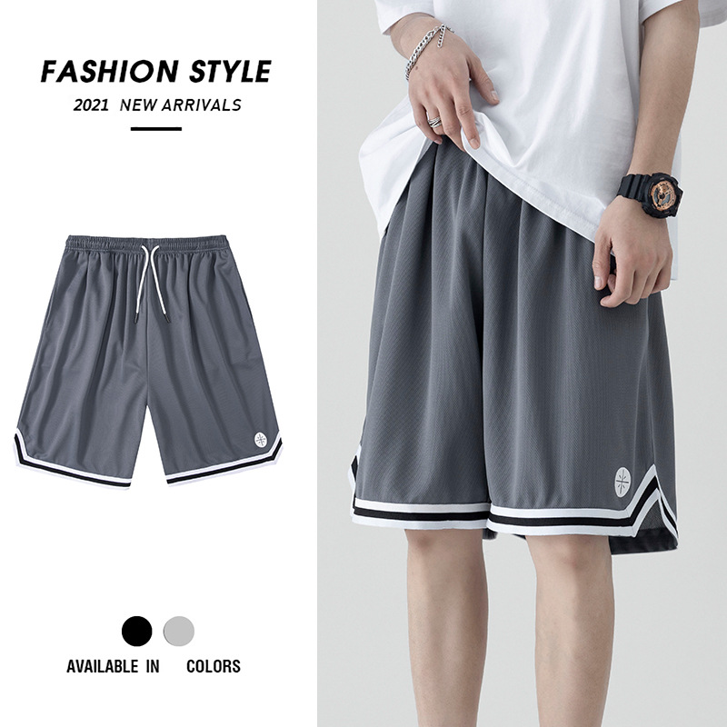 Sports Shorts Men's Loose Ice Silk Casual Basketball Pants Summer Thin Trendy Wide-leg Night Run Five-point Medium Pants
