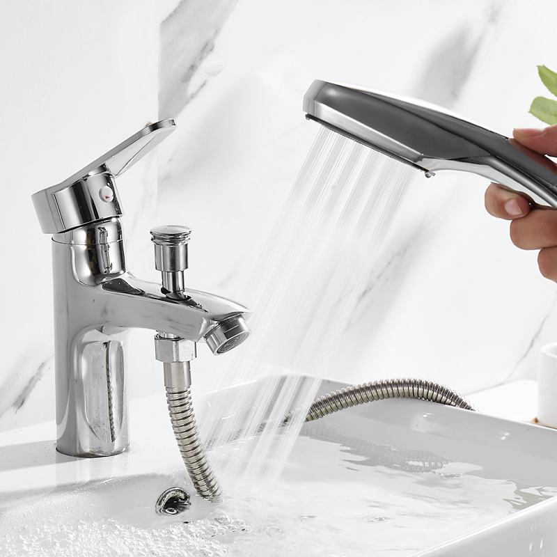Single-hole basin brass faucet with shower shower basin wash basin hot and cold water dual-use bathroom shampoo faucet