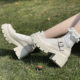 Thick Bottom White Round Toe Mary Jane Shoes Women's Spring 2022 Retro Mid-High Heel Japanese jk Small Leather Shoes British Style