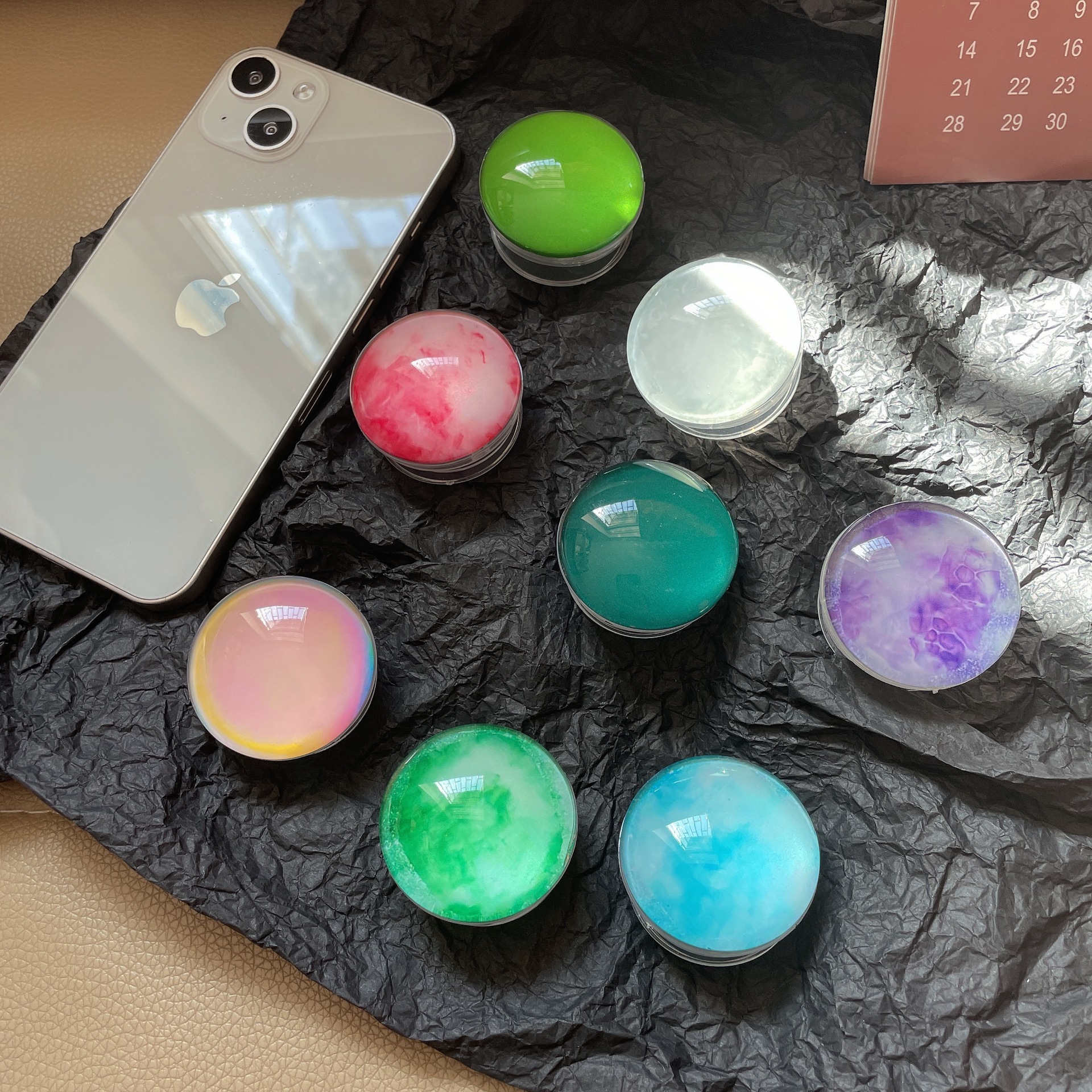 Crystal Round Agate Bracket Crystal Color Telescopic Mobile Phone Bracket Gift Jewelry Air Cushion Lazy Stand