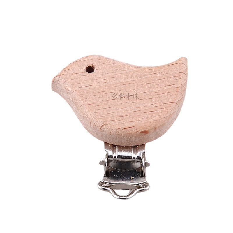 Factory spot wooden pacifier clip Beech cartoon animal pacifier clip baby pacifier duck bill clip anti-lost chain accessories