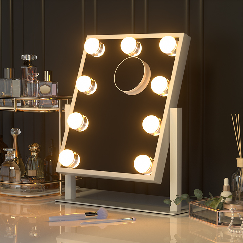 Cross-border Hot Selling Hollywood Makeup Mirror Home Beauty Smart Desktop Led Mirror with Magnifier