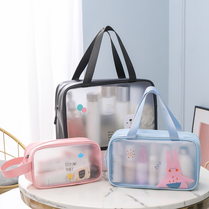 Frosted Cartoon Cosmetic Bag Travel Swimming PVC Waterproof Toiletry Bag Cute High-value Portable Transparent Handbag