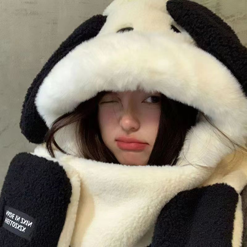 Pacha dog ears moving hat scarf gloves one-piece Winter thickened Sanrio ear scarf one-piece three-in-one