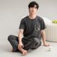 Men's pajamas men's summer short-sleeved trousers half-sleeved cotton summer suit boys British-style home wear spring and autumn