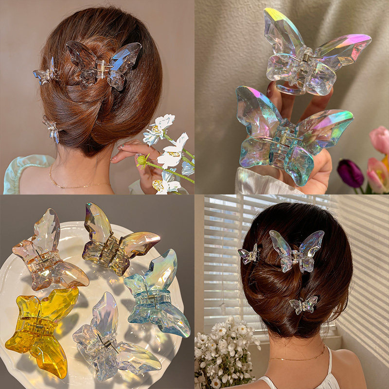 Mermaid Crystal Butterfly Claw Hairpin for Women, 2024 New Ins Shark Clip Hair Accessory