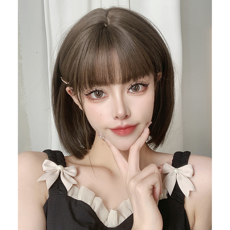 Wig Women's Short Hair Bobo Korean Wave Head Round Face Cyber Celebrity Face Full Head Cover Wig Women's Full Head Realistic Full Top