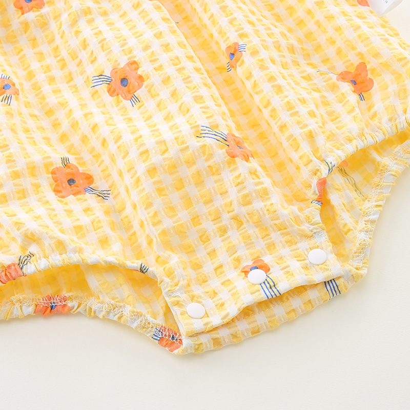 Girls' Summer Thin jumpsuit Newborn Baby Plaid jumpsuit Baby Triangle Bag Fart Clothes Hare Clothes 3121