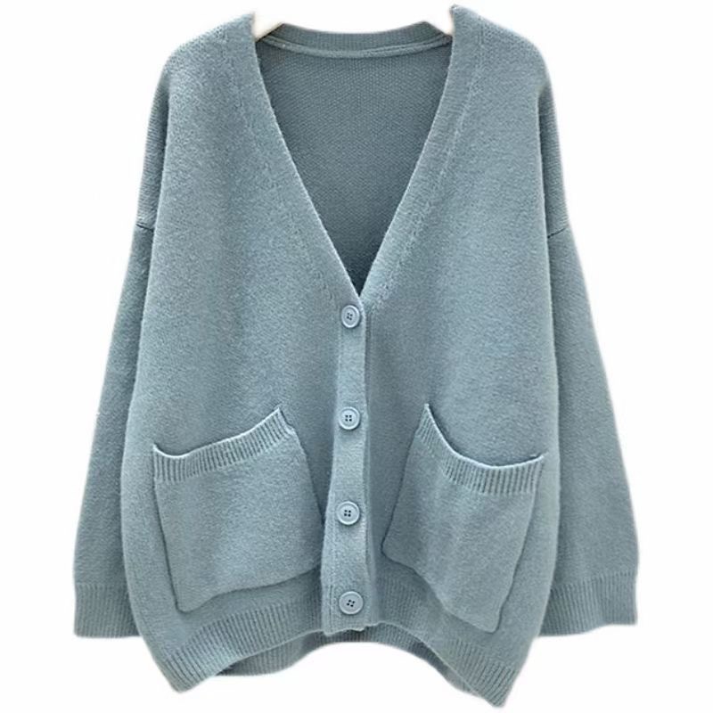 Women's sweater 2023 coat for outer wear spring and autumn new Korean style Internet celebrity loose Western style lazy style solid color knitted cardigan