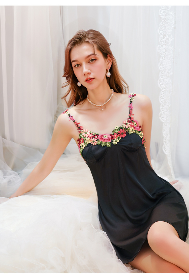 Yiying nouvelle chemise de nuit sexy sangle satin pyjamas femmes été pur désir style chemise de nuit tentation sexy lingerie costume_voghion.com