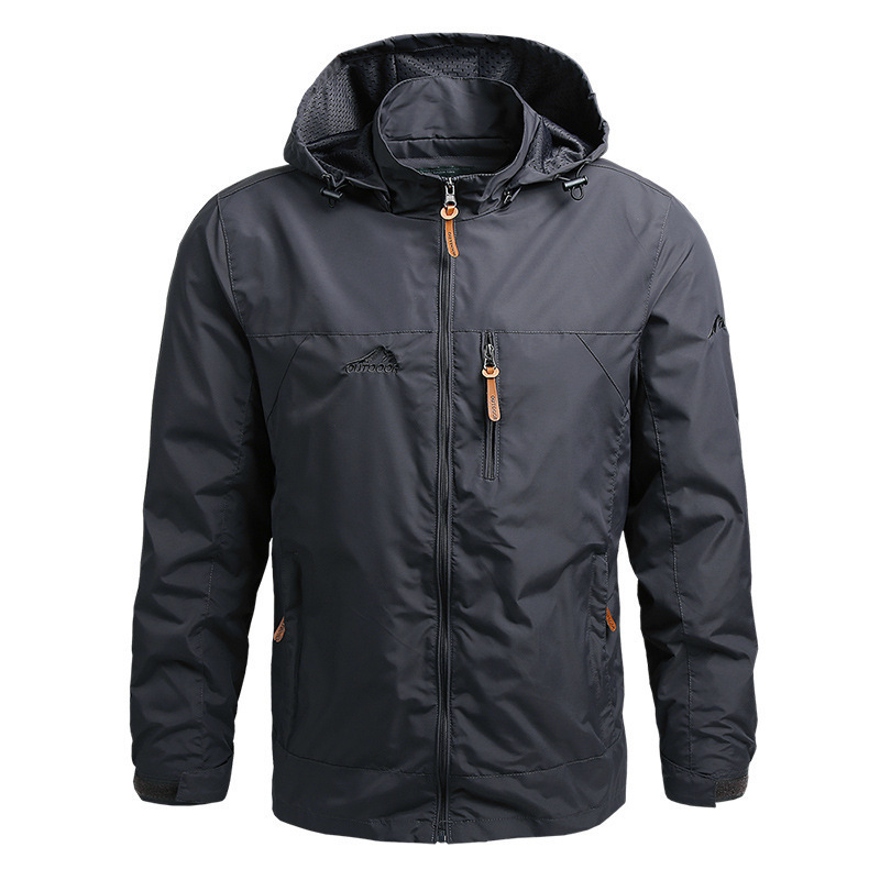 2021 jacket men's spring and autumn thin outdoor jacket youth hooded loose plus size casual windbreaker jacket