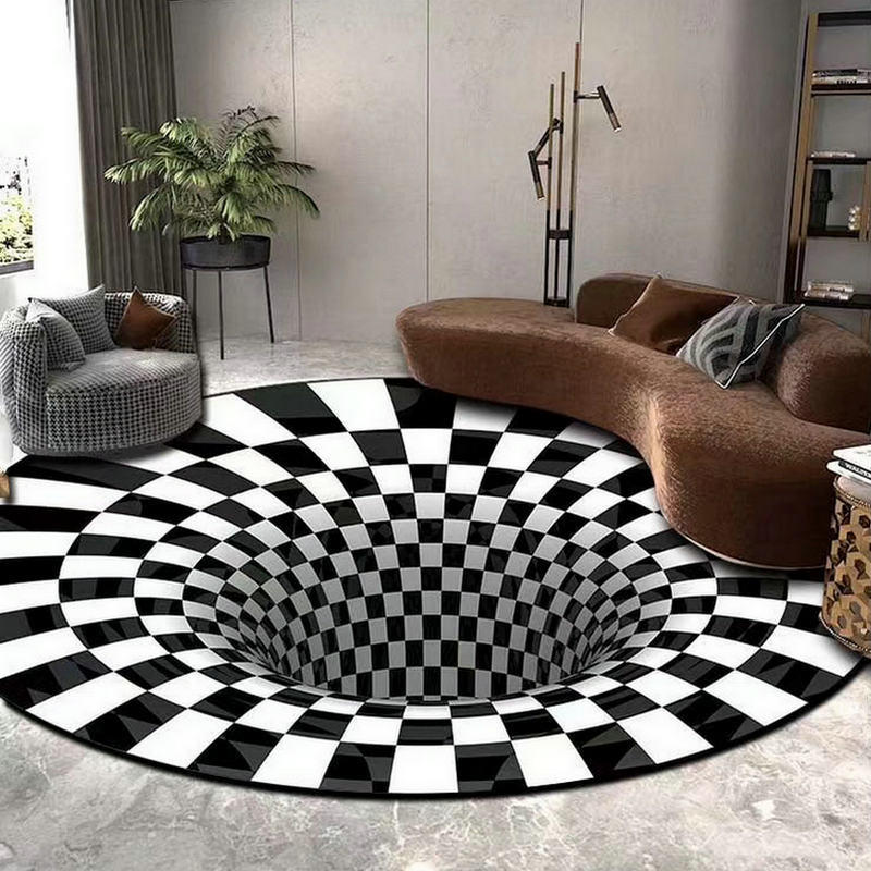 Black and white stereo vision round carpet living room coffee table sofa blanket 3D illusion vertigo carpet manufacturers on behalf of the spot