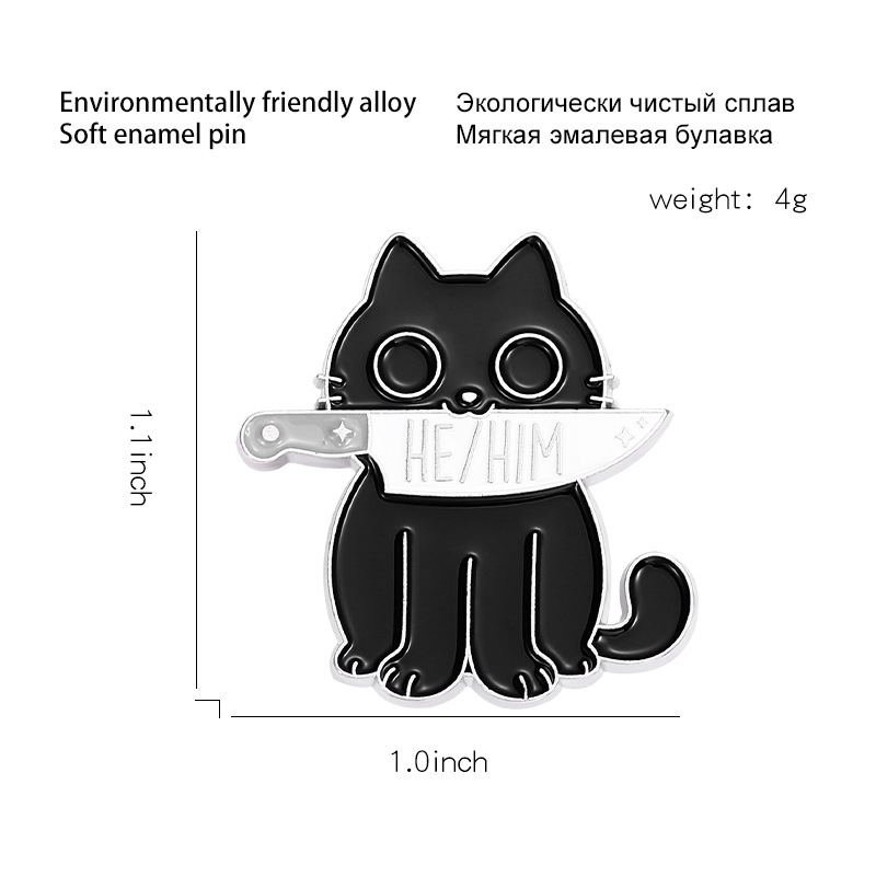 Cross-border e-commerce new alloy letter series brooch cartoon black cat SHE/HER shape paint badge buckle batch