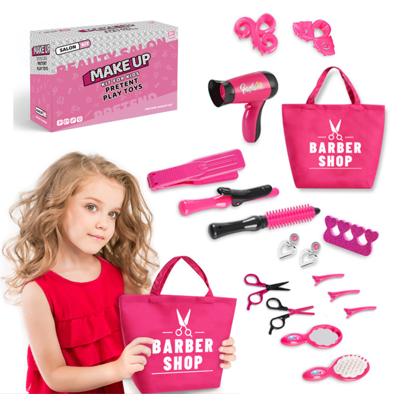Cross-border Hot Selling Girls Play Home Hairdressing Tools Simulation Hair Dryer Curling Rod Apron Play Barber Toy