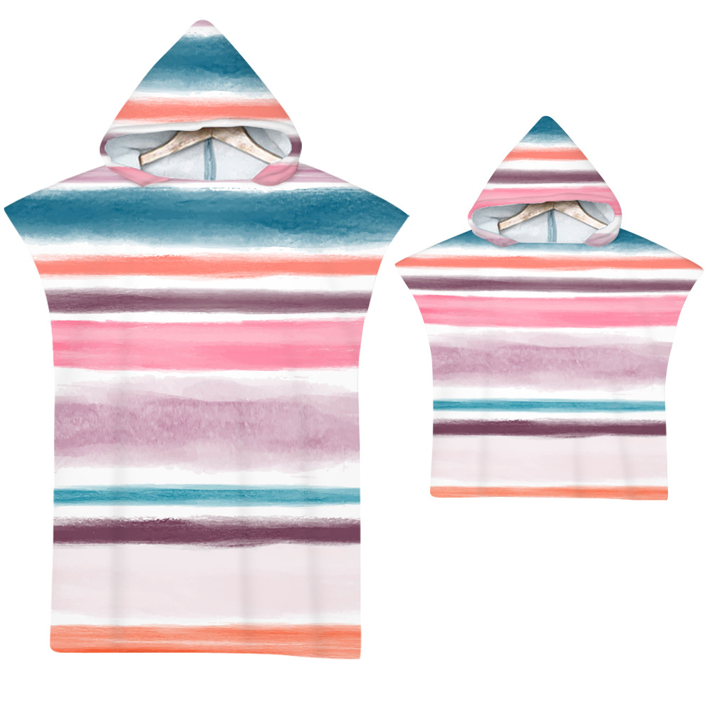 Striped hooded bath towel beach towel cape seaside dressing bathrobe printed hooded bath towel a set