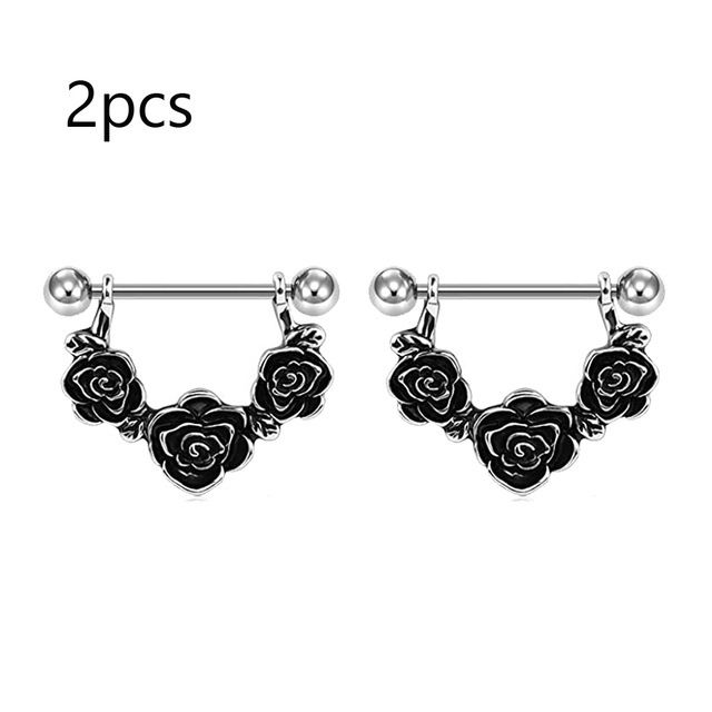 Stainless steel 14g punk style breast ring black electroplated rose nipple puncture body puncture jewelry