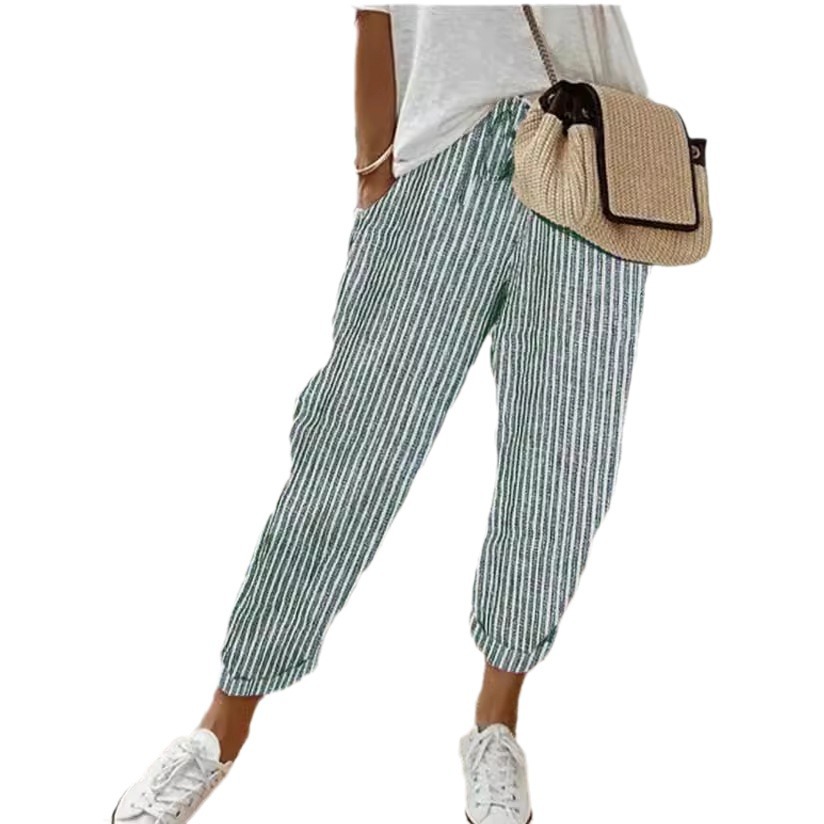 2024 Summer New Fashion Amazon Independent Store Stripe Casual Pants Loose Elastic Waist Women 